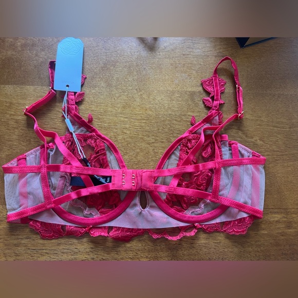 NWT FOR LOVE & LEMONS Romantic Hearts/Roses Underwire Bra red lace, SMALL - Picture 5 of 7